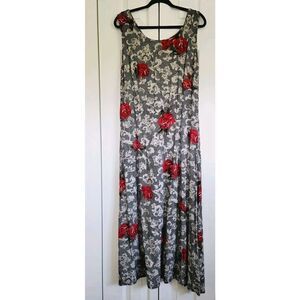 Expressions Women’s 14 Maxi‎ Dress Zip Rear Red Roses Tank Style Top Rayon